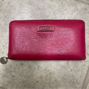DKNY Fuchsia Leather Zip-Around Wallet with Logo Plaque